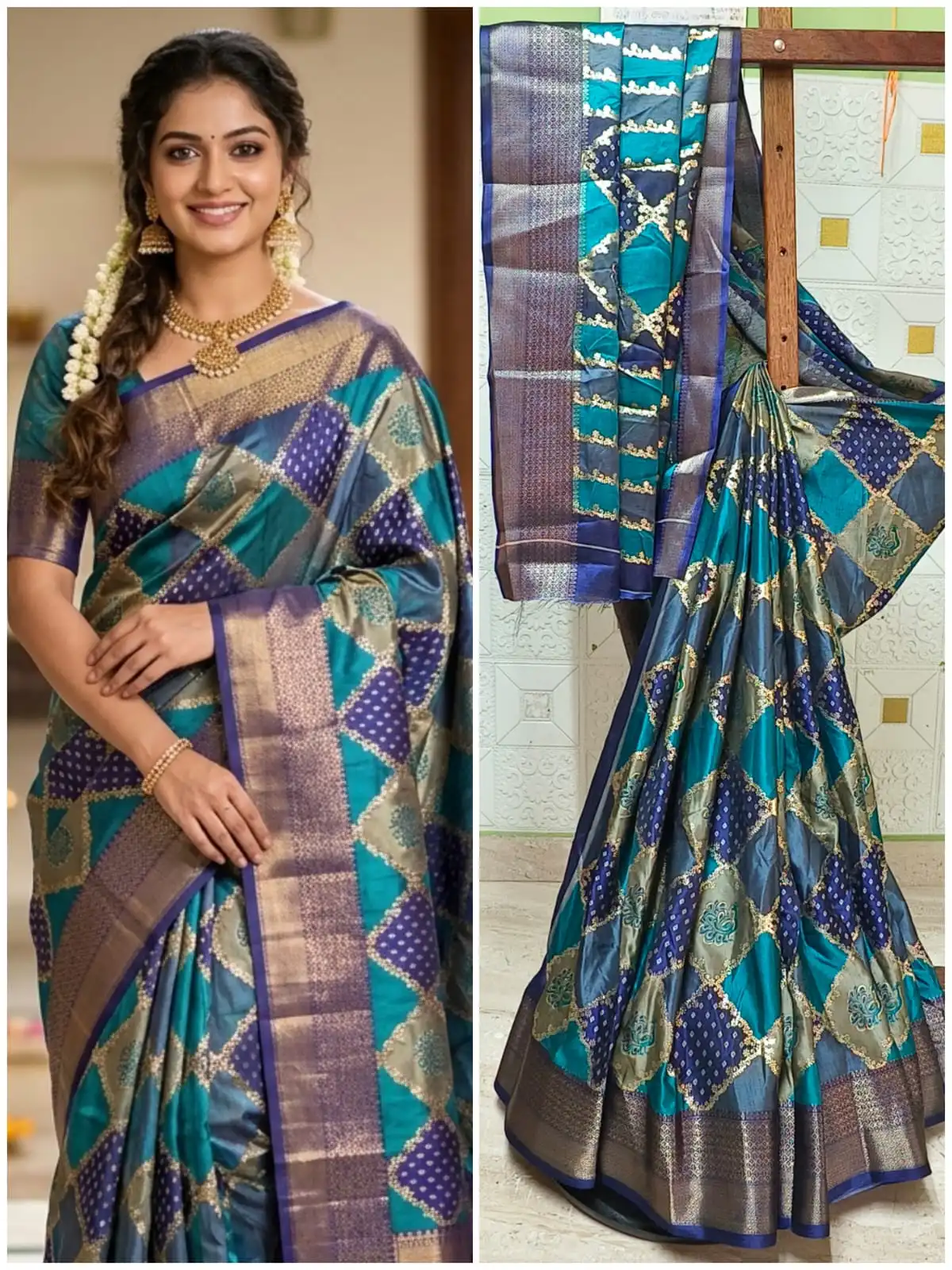 Digital Dola Geometric Border Soft Silk Saree